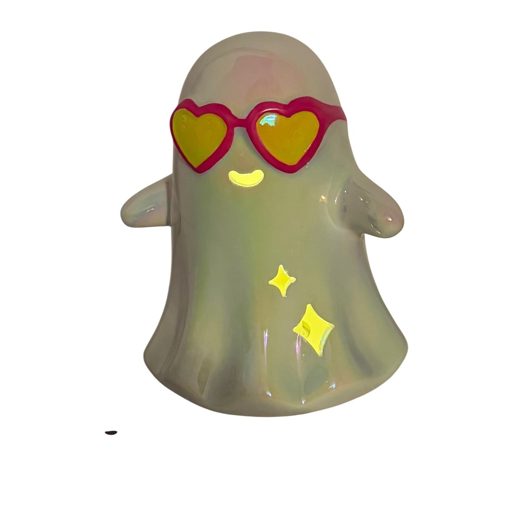 Ceramic Light Up Ghost Iridescent Pink Heart Sunglasses Halloween Decor